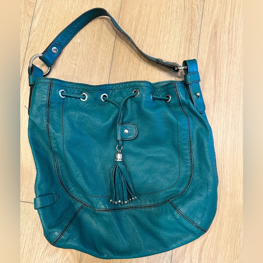Danier Teal Leather Shoulder Bag